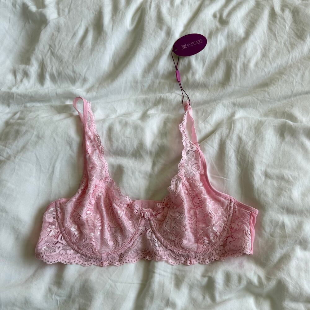 NWT Avidlove Bralettes fLace Wireless Bra V Neck Pink Size M